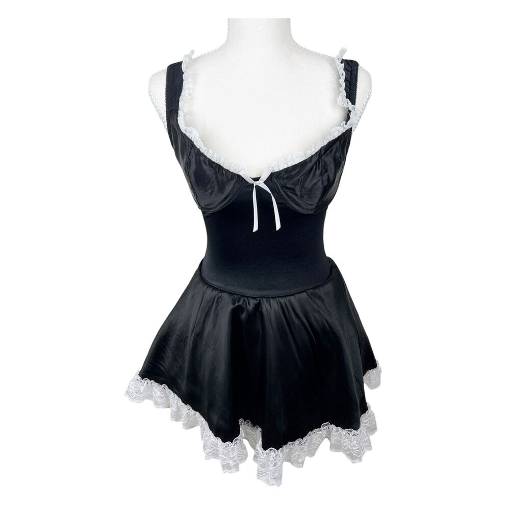Fredericks of Hollywood Dress Women Small Black White Fit Flare Tutu French Maid